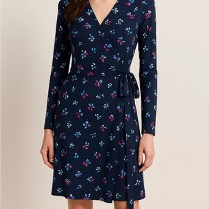 Banana Republic Navy Floral Long Sleeve Wrap Dress